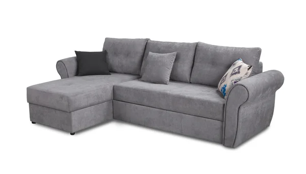 Обивка угловой диван с подушками, изолированные на белом фоне с обтравочного контура — стоковое фото