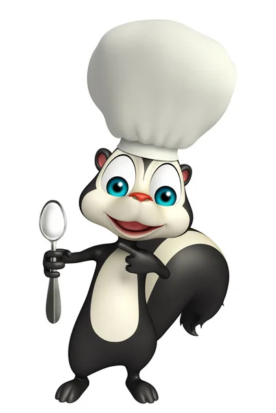 Скунс мультипликационный персонаж с шеф-повар шляпу и ложкой — стоковое фото