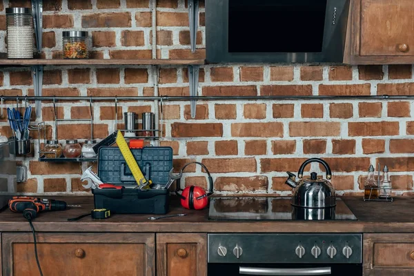 Панель Элементов Различными Инструментами Кухонное Оборудование — стоковое фото