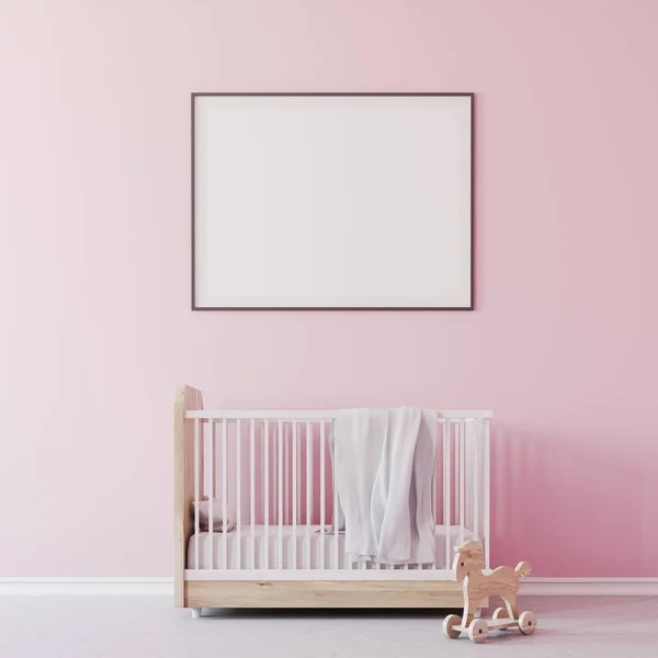 Baby girl s комната, колыбели и плакат крупным планом — стоковое фото