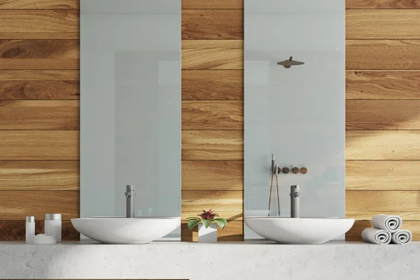 Деревянные ванной, двойной раковины — стоковое фото