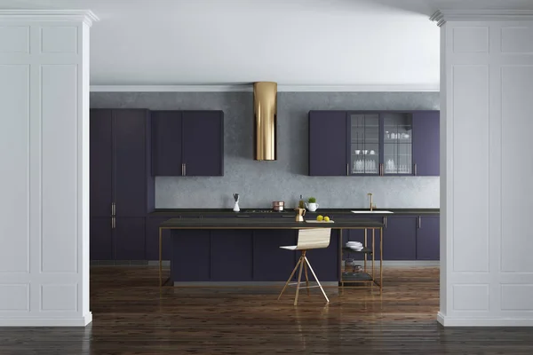 Белый и конкретные кухня, фиолетовый столешницы — стоковое фото