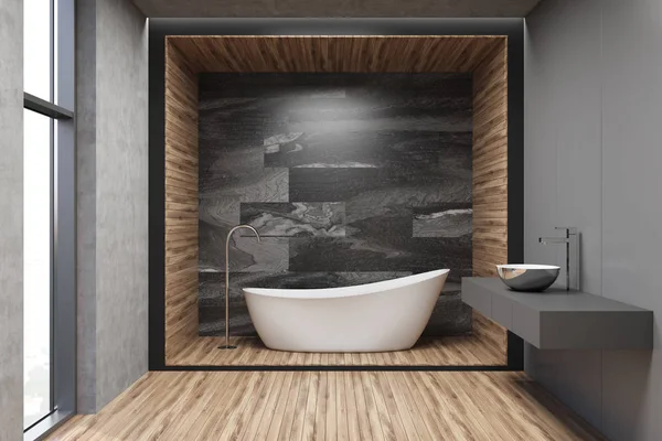 Серый, деревянные и мраморная ванная комната — стоковое фото