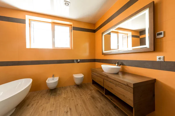 Interior Modern Bathroom Orange White Colors — стоковое фото