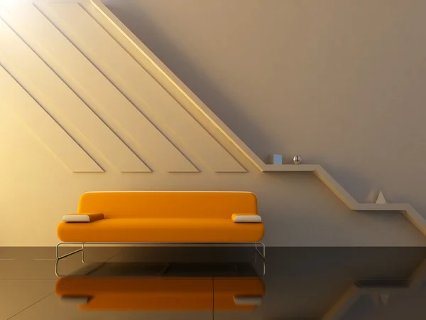 Интерьер - оранжевый диван в современном стиле — стоковое фото