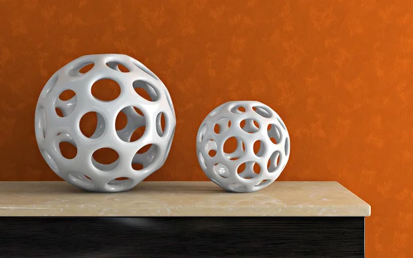 Аксессуары и оранжевые стены 3D-рендеринга — стоковое фото