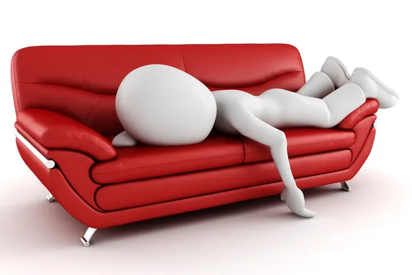 3D человек устал, спать на диване — стоковое фото
