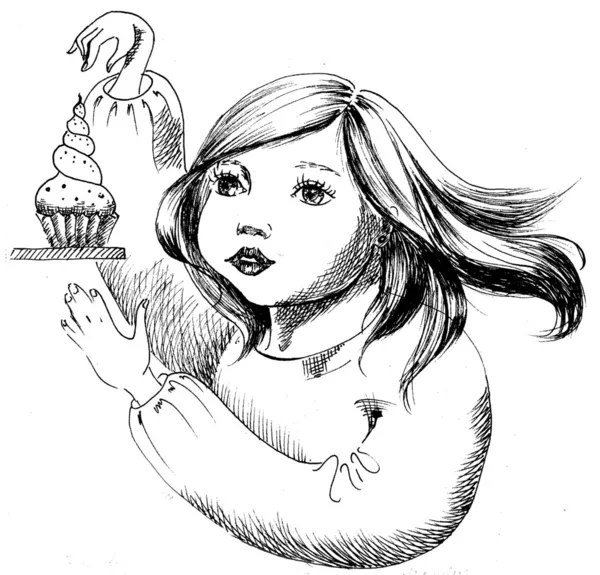 Красивая девочка с тортом — стоковое фото