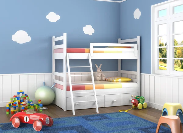 Синяя детская комната с игрушками — стоковое фото