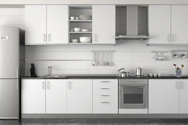 Дизайн интерьера современной белой кухни — стоковое фото