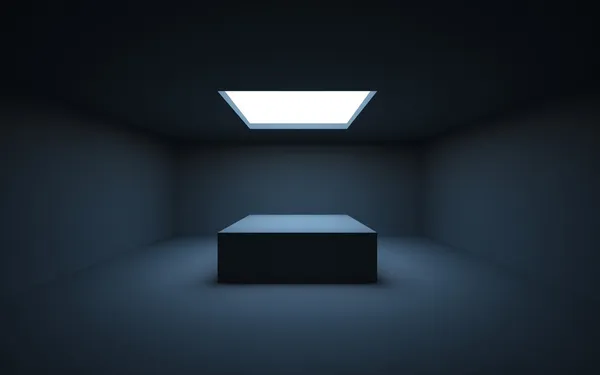 Стоите на ваш объект, стоя в темной комнате и освещается светом от окна в потолке — стоковое фото