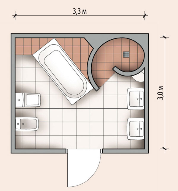 Нестандартная планировка, на схеме душевой уголок и ванна