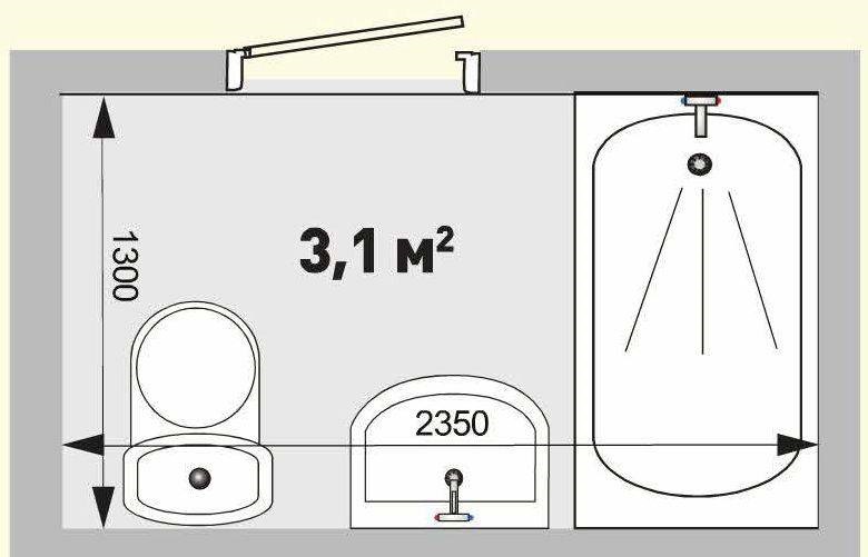 Проект ванной комнаты площадью 3,1 кв.м