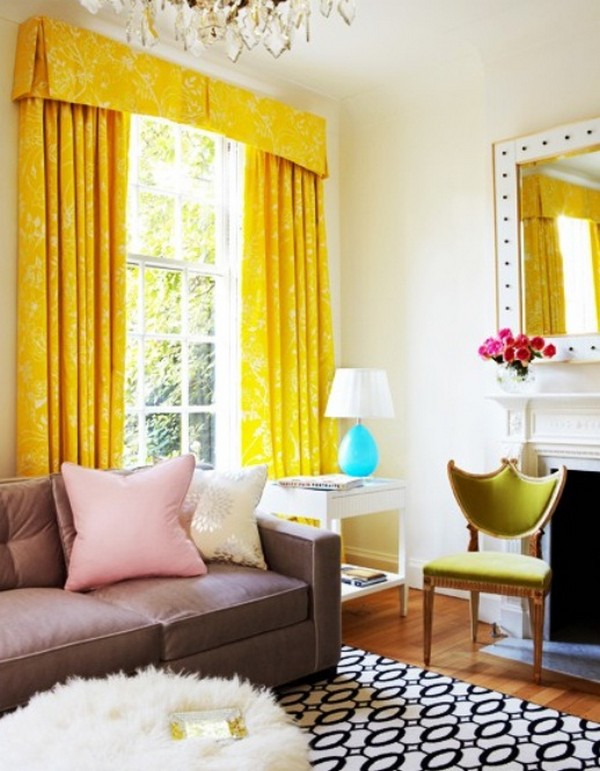Красивые желтые шторы для спальни фото